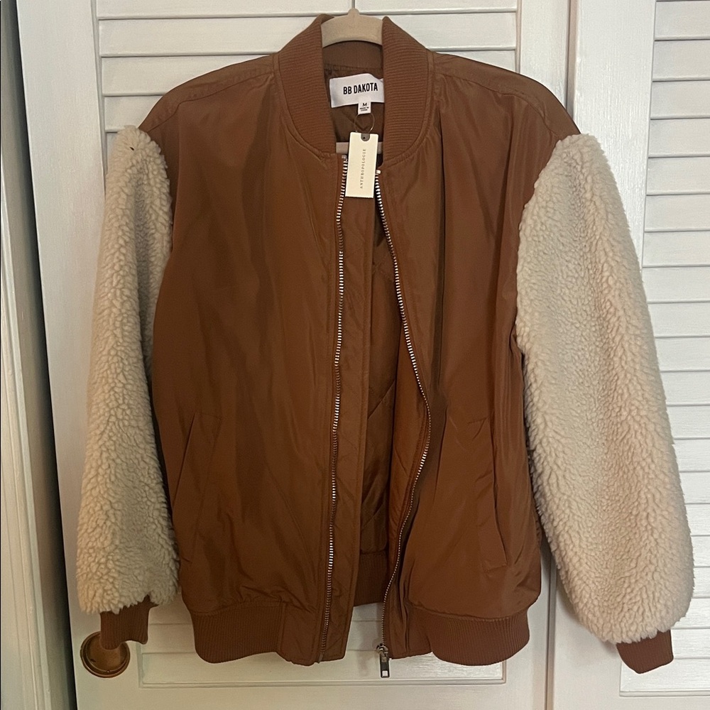 BB Dakota Tan Bomber Jacket with Cream Sleeves - Anthropologie